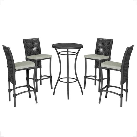 Mesa Bistrô com 4 Banquetas Roma Preta Corda Náutica Estofado 3 Trama Original