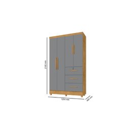 Roupeiro / Guarda Roupas / Armário TOK 1.20m 4 Portas Puxadores Cromados 3 Gavetas sendo 1 com Chave - 3