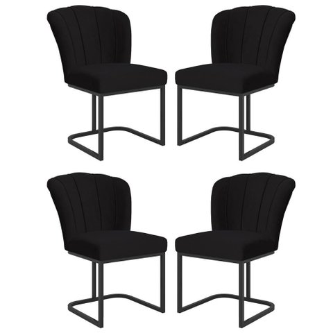 Kit 4 Cadeiras Jantar Flor Mesa Cozinha Reforçada Base Metal Preta Cor:preto