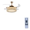 Ver imagem 1 de Ventilador Teto Retrátil Lustre Cristal Led Dourado Controle Remoto