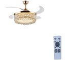 Ver imagem 1 de Ventilador Teto Retrátil Lustre Cristal Led Dourado Controle Remoto