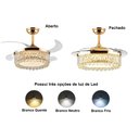 Ver imagem 4 de Ventilador Teto Retrátil Lustre Cristal Led Dourado Controle Remoto