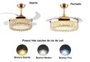 Ver imagem 4 de Ventilador Teto Retrátil Lustre Cristal Led Dourado Controle Remoto