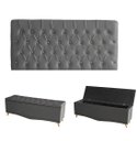 Ver imagem 1 de Kit Estrela Cabeceira de Cama Painel e Calçadeira Baú Botão Cristal King 195 Cm Suede Grafite Eli Mó
