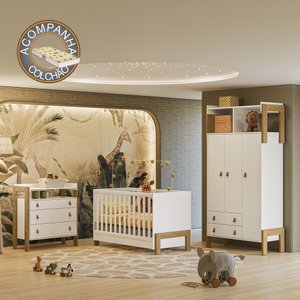 Quarto de Bebê Completo Branco Acetinado + Colchão Gazin Patoti Móveis