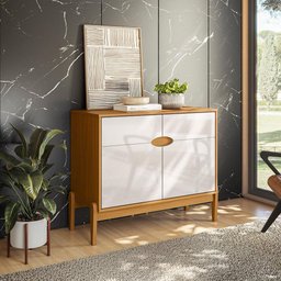 Aparador Buffet Intense 2 Portas Retrô com Pés de Madeira Freijó / Off White Perolizado - - 1