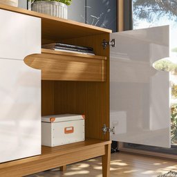 Aparador Buffet Intense 2 Portas Retrô com Pés de Madeira Freijó / Off White Perolizado - - 2