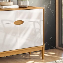 Aparador Buffet Intense 2 Portas Retrô com Pés de Madeira Freijó / Off White Perolizado - - 3