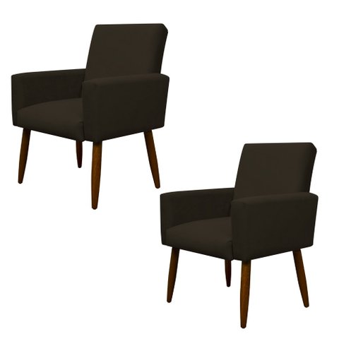 Kit 2 Poltronas Decorativa Sala e Quarto Nina Suede Herrero:marrom Escuro