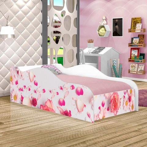 Cama Fun Rosas Solteiro com Colchão