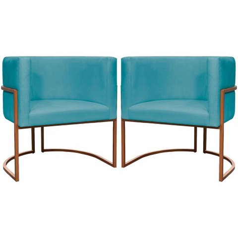 Kit 2 Poltronas para Sala de Recepção Luna Suede Cores Base de Ferro Bronze - Azul-turquesa, Suede
