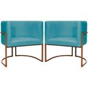 Ver imagem 1 de Kit 2 Poltronas para Sala de Recepção Luna Suede Cores Base de Ferro Bronze - Azul-turquesa, Suede
