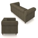 Ver mais imagens de Conjunto Sala de Estar 1 Sofá Living 200cm e 2 Poltronas Stanford Chesterfield Pés Madeira Couro Cap