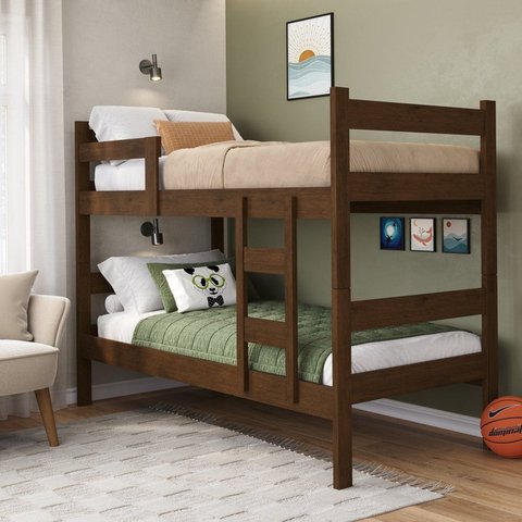 Beliche Solteiro com Escada e Proteção Antiquedas 100% MDF Prisma Plus Yescasa Marrom/Amadeirado