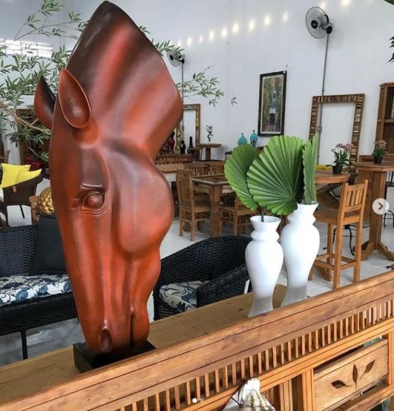Escultura Cabeça De Cavalo Pintura Estilo Aço Corten - 2