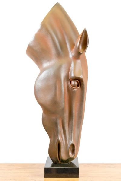 Escultura Cabeça De Cavalo Pintura Estilo Aço Corten - 1