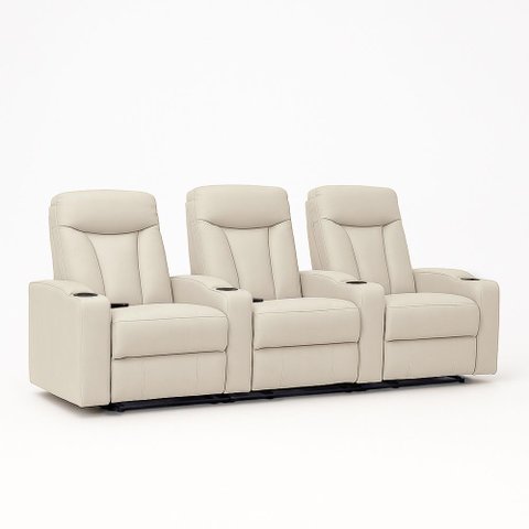 Poltrona 3 Lugares Sala de Estar e Cinema Califórnia Manual Porta Copos Reclinável Pu Bege G94 - Gra