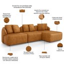 Ver imagem 3 de Sofá 3 Lugares com Chaise Direito Sala Living 248cm Arlo F04 Couríssimo Whisky - Lyam Decor