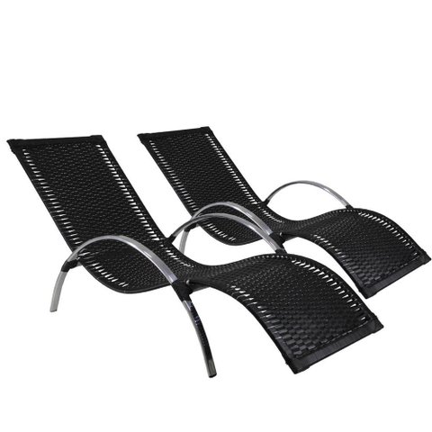 2 Espreguiçadeiras Ilha do Mel Alumínio Polido Fibra Sintética Preta