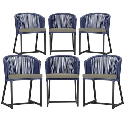 6 Cadeiras de Jantar Área Noronha Preta E8 Trama Original Azul