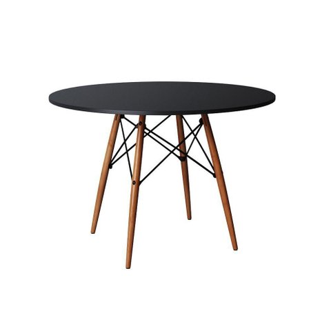 Mesa de Jantar 110cm Preta Base Madeira Maciça Preto