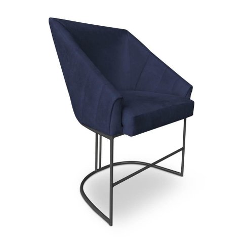 Poltrona Luxo Alana Veludo Azul Marinho Base Ferro Preto - Pallazio