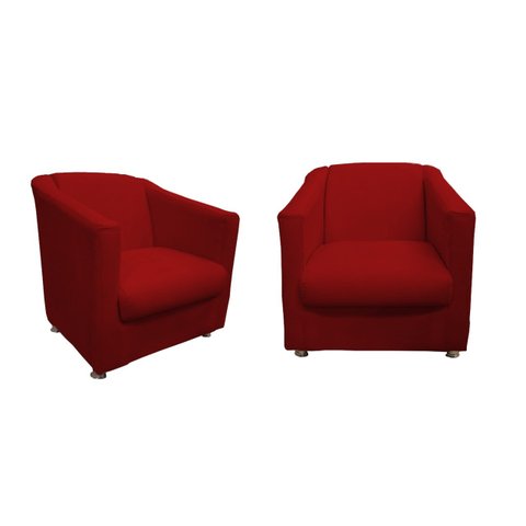 Kit 2 Poltronas Decorativa Biane Suede Vermelho Pés Cromado Ms Decor