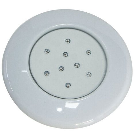 Luminária led para piscina 9w 12v 125mm luz azul com acabamento branco + fonte 2A ST775
