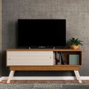 Ver imagem 2 de Rack 1.5 Bancada Yara para Sala Tv 65 Pol. Ripado Pés Palito Naturale/ Off White