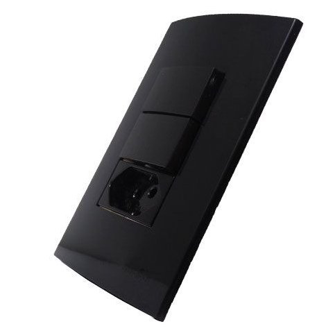 Conjunto 4x2 Linha Ebony Sleek Alto Brilho Margirius 4x2" 2 Interruptores Simples + 1 Tomada 2p+t 10