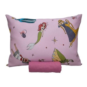 Jogo de Cama Portallar Solteiro Malha 100% Algodão Disney Princesas Brilhantes 2 Pçs Rosa