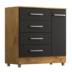 Armário Cômoda 4 Gavetas 1 Porta:castanho/onix