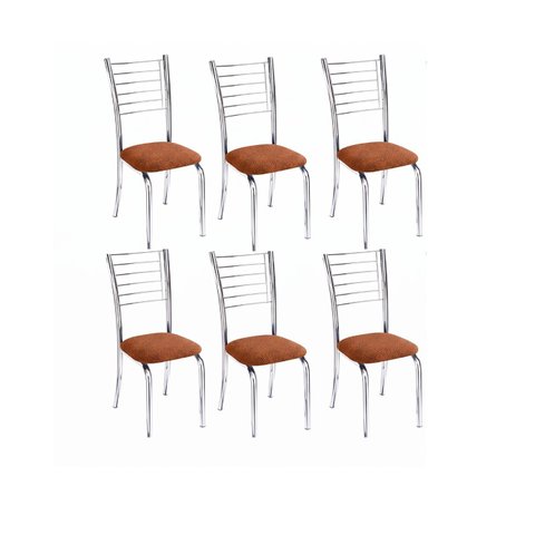 Kit 6 Cadeiras Lara Cromada para Cozinha em Aço Super Resistente-Assento Boucle Terracota-Gat Magazi