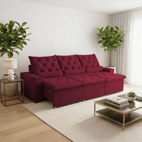 Sofá Retrátil 3 Lugares 250m Suede Intenso Reclinável Milão Vermelho