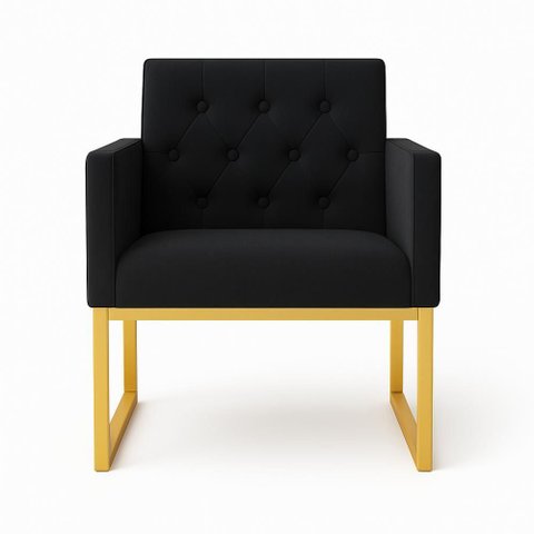 Poltrona para Sala de Estar Reforçada Recepção Base Ferro Preto