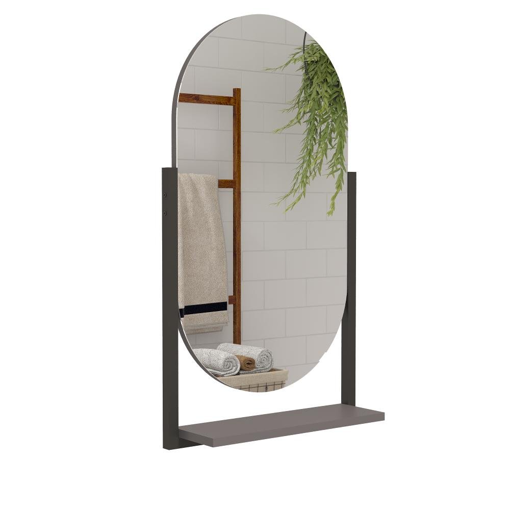 Espelheira Espelho Floripa com Prateleira Aço para Banheiro Decorativa Cinza Titânio - 3