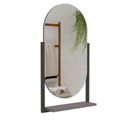Espelheira Espelho Floripa com Prateleira Aço para Banheiro Decorativa Cinza Titânio - 3