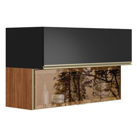 Armário Aéreo Proença 120cm Basculante 1 Porta Mdf e 1 Porta Vidro Reflecta Nogueira Touch-