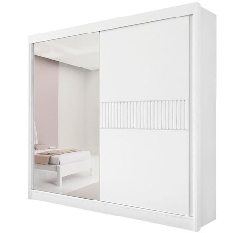 Guarda Roupa Casal com Espelho 2 Portas 6 Gavetas - Titanium Ripado-branco - Móveis D'doro
