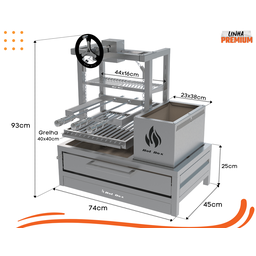 Parrilla para Bancada 74x45 com Elevação e Grelha Argetina+ 3 Espetos - 2