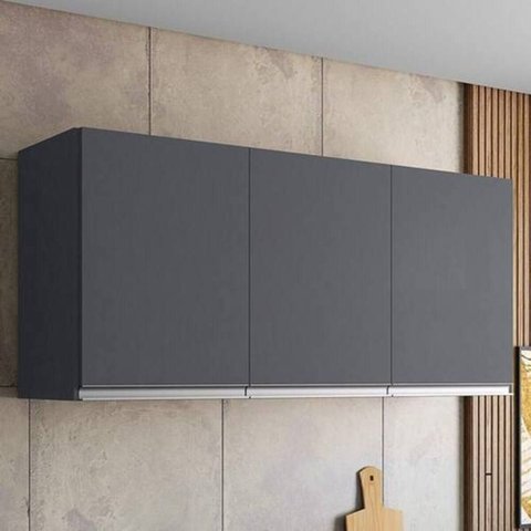 Armário Aéreo de Cozinha Suspenso 120cm 3 Portas Andréia MDP Cinza Parede