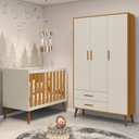 Ver imagem 2 de Jogo de Quarto Infantil Isis Guarda Roupa 3 Portas e Berço Areia/Savana - Reller Móveis