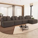 Ver imagem 1 de Sofá 5 Lugares com Chaise Direito Sala Living 388cm Arlo F04 Veludo Marrom - Lyam Decor
