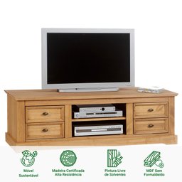 Rack Tv Bancada 55 Polegadas Madeira Maciça 4 Gavetas 2 Nichos Kent Madeirado Idimex - 3 Rack Tv Bancada 55 Polegadas Madeira Maciça 4 Gavetas 2 Nichos Kent Madeirado Idimex - 3