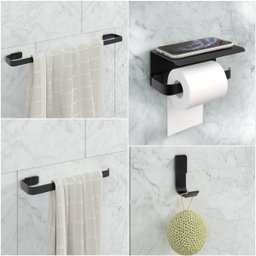 Kit Acessório para Banheiro Preto 4 Peças C/suporte Celular - 1
