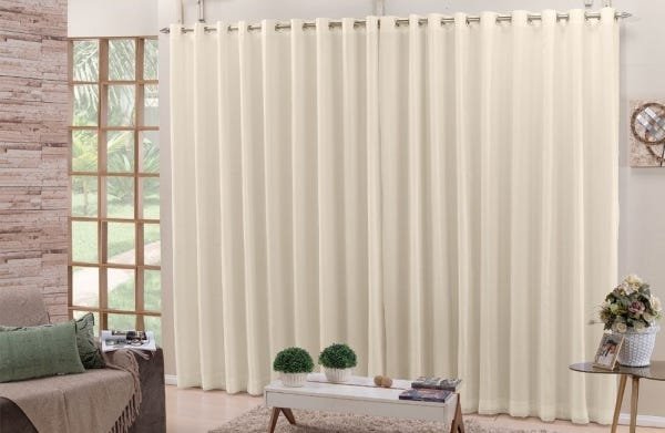 Cortina Voil Pérola 6,00x2,80 Forro Microfibra Ilhós Cromado - 1