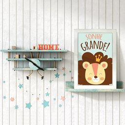 Kit 4 Quadros Infantil Leão Animais Bichos Frases 20x30cm Arte na Arte Moldura Branca - 10