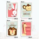 Ver imagem 4 de Kit 4 Quadros Infantil Leão Animais Bichos Frases 20x30cm Arte na Arte Moldura Branca