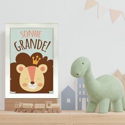 Kit 4 Quadros Infantil Leão Animais Bichos Frases 20x30cm Arte na Arte Moldura Branca - 7