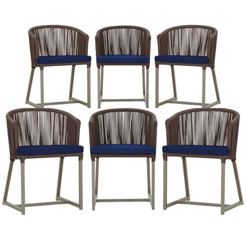 6 Cadeiras de Jantar Área Noronha em Alumínio com Pintura Fendi Corda Náutica E10 Trama Original